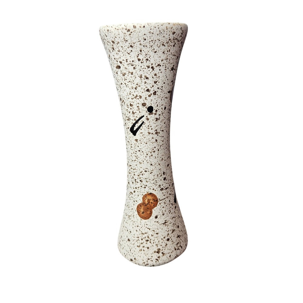 Vintage Mid-Century Modern‎ Speckled Ceramic Hourglass Bud Vase Abstract Atomic